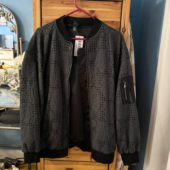 Rose Patterned Jacquard-Knit Bomber Jacket - Wild Fable - Picture 3 of 7